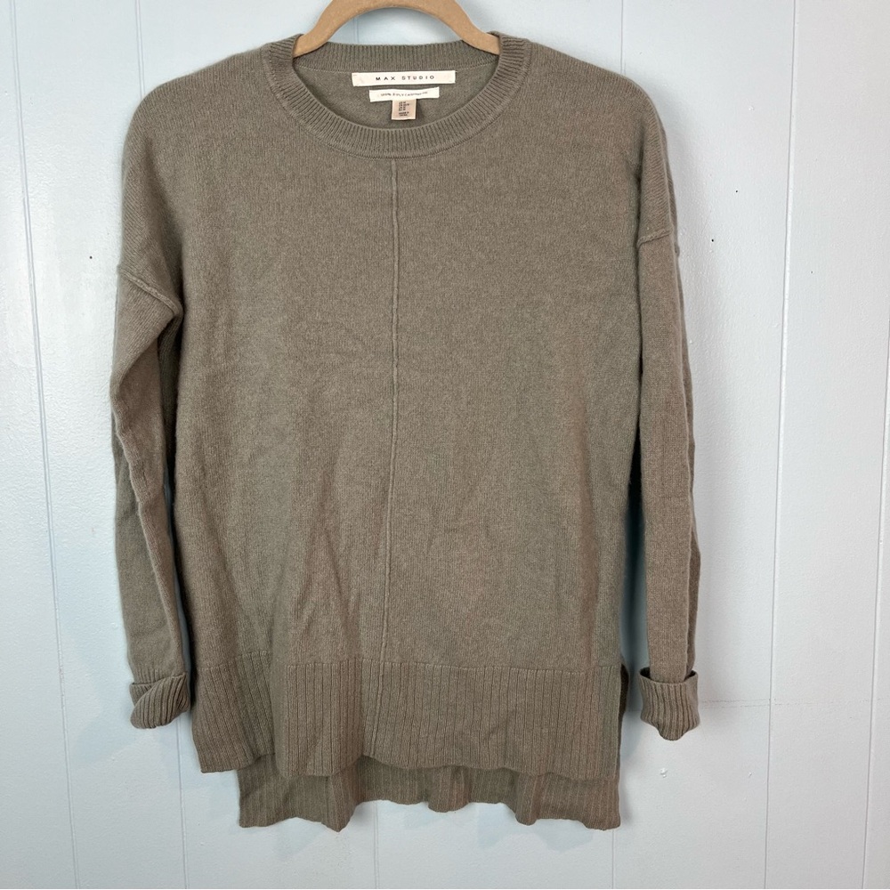 Max Studio 2 Ply 100% Cashmere Women Medium Round Neck Gray Pullover Sweater